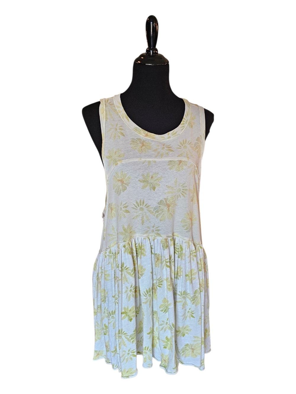 Free People Madison Tunic Tank Top Medium Yellow Floral Oversized Boho Babydoll